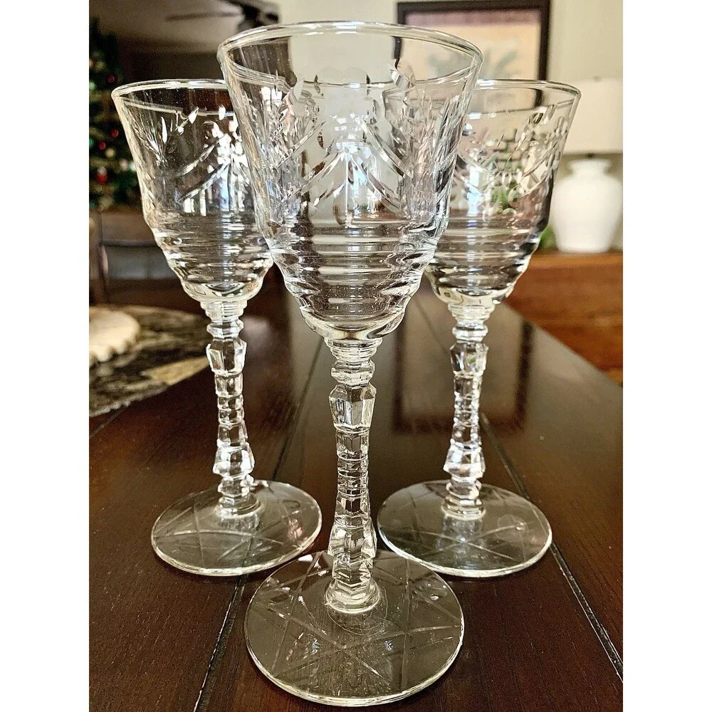 Vtg Libbey Rock Sharpe Artic Rose Crystal Water Goblets Set 5 Grandmillennial